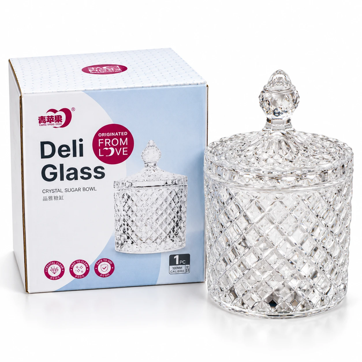 Crystal-Cut Glass Storage Jar with Lid - view 2